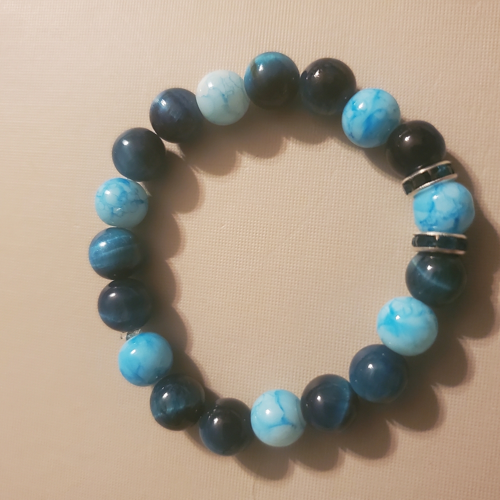 Handmade by my daughter. Blue Beaded Bracelet